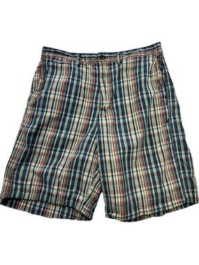Chaps Denim Men's Cotton Chino Shorts Flat Front Size 34 Multicolor Madras
